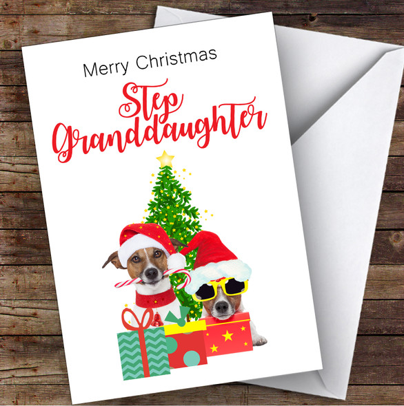 Step Granddaughter Christmas Party Dogs Personalised Christmas Card