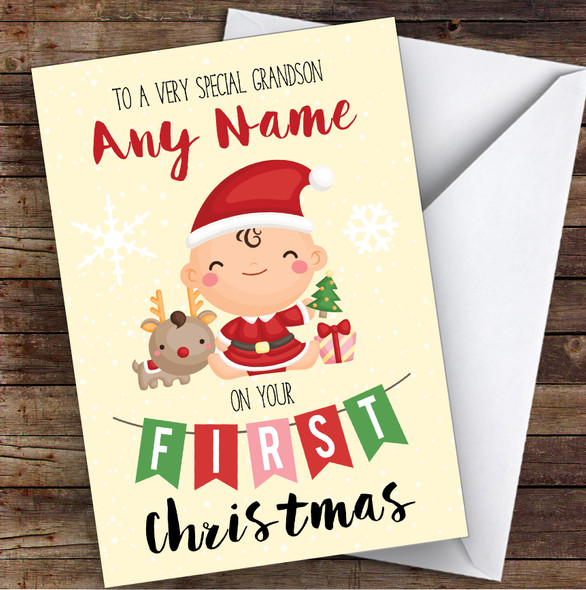 Baby's First Christmas Grandson Personalised Christmas Card