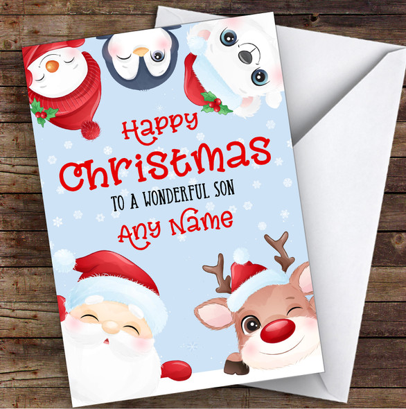 Cute Christmas Characters Son Personalised Christmas Card