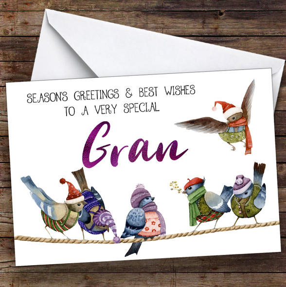 Cute Birds Very Special Gran Personalised Christmas Card