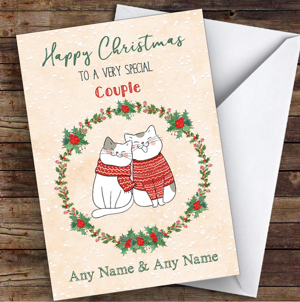 Cute Cats Romantic Couple Personalised Christmas Card