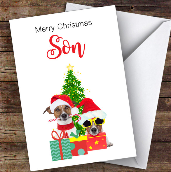 Son Christmas Party Dogs Personalised Christmas Card