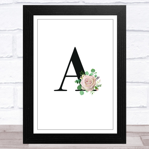 Initial Letter A With Flowers Wall Art Print