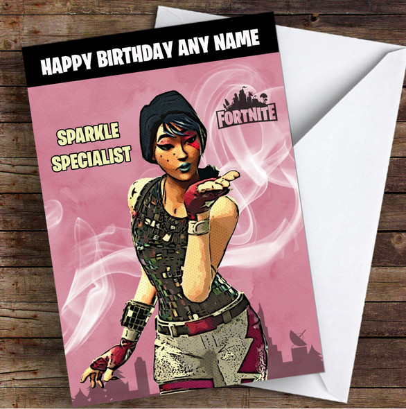Sparkle Specialist Gaming Comic Style Kids Fortnite Skin Children's Personalised Birthday Card