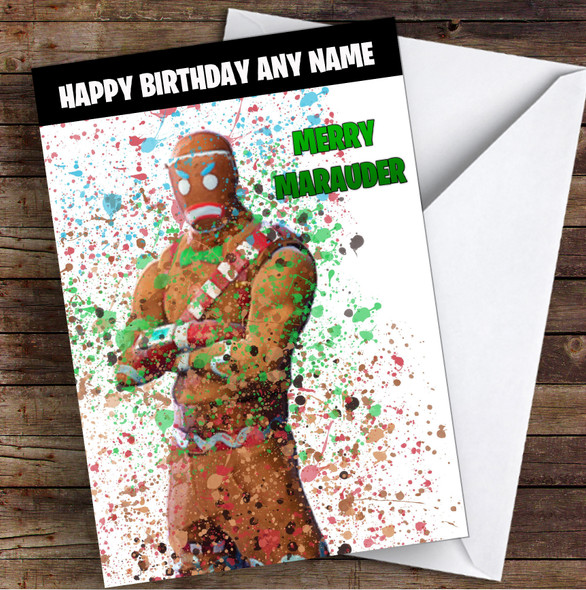 Splatter Art Gaming Fortnite Merry Marauder Kid's Children's Personalised Birthday Card
