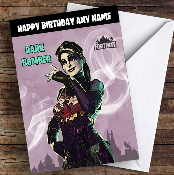Dark Bomber Gaming Comic Style Kids Fortnite Skin Children's Personalised Birthday Card
