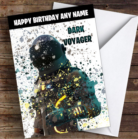 Splatter Art Gaming Fortnite Dark Voyager Kid's Children's Personalised Birthday Card
