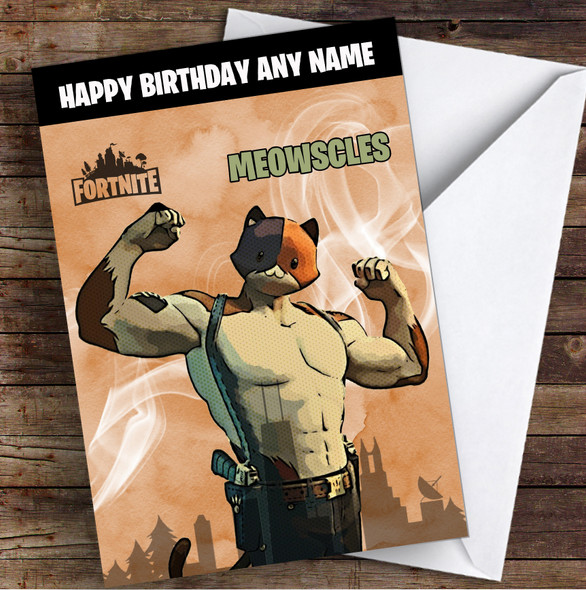 Meowscles Gaming Comic Style Kids Fortnite Skin Children's Personalised Birthday Card