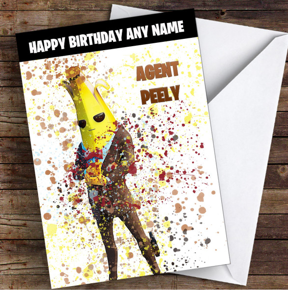 Splatter Art Gaming Fortnite Agent Peely Kid's Children's Personalised Birthday Card