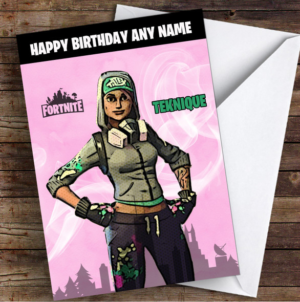 Teknique Gaming Comic Style Kids Fortnite Skin Children's Personalised Birthday Card