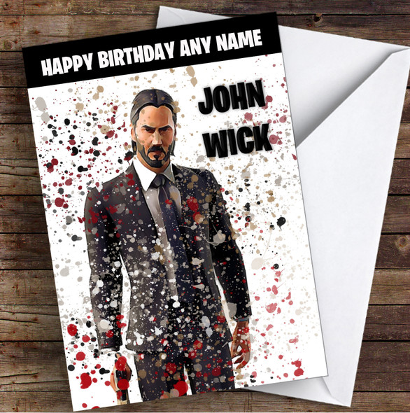 Splatter Art Gaming Fortnite John Wick Kid's Children's Personalised Birthday Card