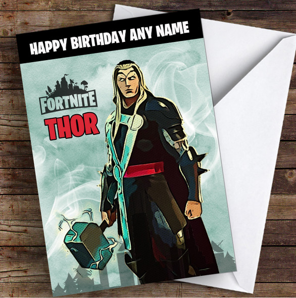 Thor Gaming Comic Style Kids Fortnite Skin Children's Personalised Birthday Card