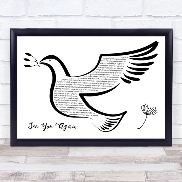 Wiz Khalifa See You Again Black & White Dove Bird Song Lyric Music Art Print