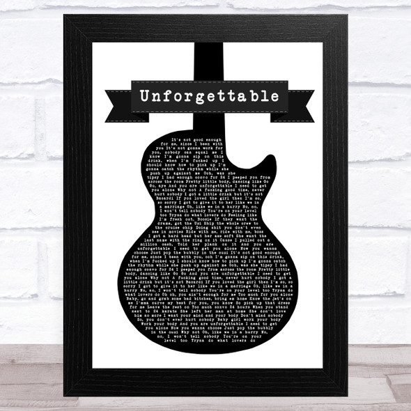 French Montana feat. Swae Lee Unforgettable Black & White Guitar Song Lyric Music Art Print