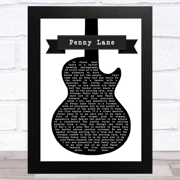 The Beatles Penny Lane Black & White Guitar Song Lyric Music Art Print