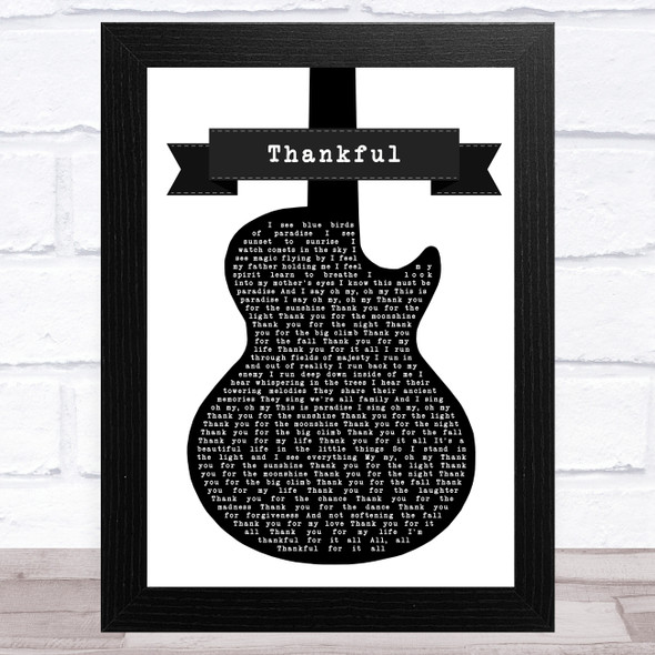 Beth Hart Thankful Black & White Guitar Song Lyric Music Art Print