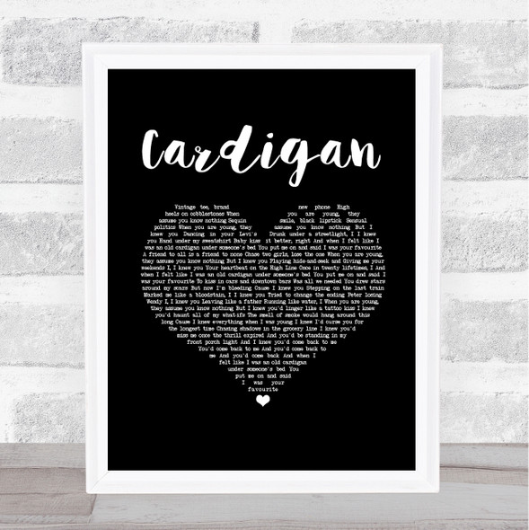Taylor Swift Cardigan Black Heart Song Lyric Music Art Print