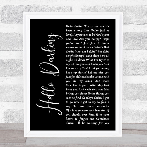 Conway Twitty Hello Darling Black Script Song Lyric Music Art Print