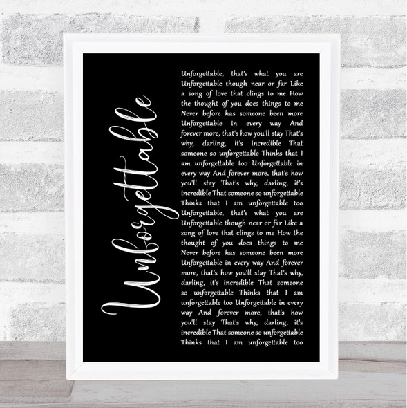 Nat King Cole Unforgettable Black Script Song Lyric Music Art Print