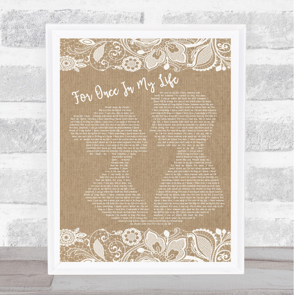 Stevie Wonder For Once In My Life Burlap & Lace Song Lyric Music Art Print