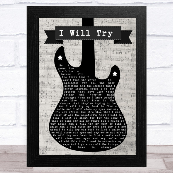 Deaf Havana I Will Try Electric Guitar Music Script Song Lyric Music Art Print