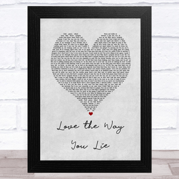 Eminem Love the Way You Lie Grey Heart Song Lyric Music Art Print