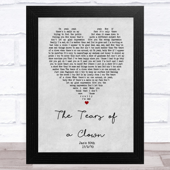 The Miracles The Tears of a Clown Grey Heart Song Lyric Music Art Print