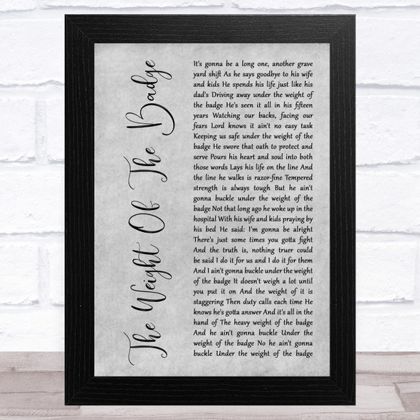 George Strait The Weight Of The Badge Grey Rustic Script Song Lyric Music Art Print