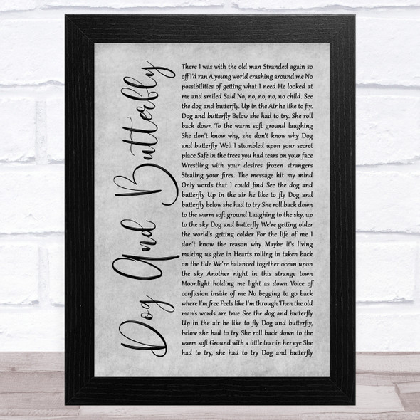 Heart Dog And Butterfly Grey Rustic Script Song Lyric Music Art Print