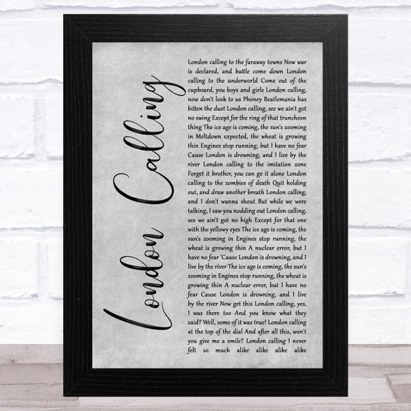 The Clash London Calling Grey Rustic Script Song Lyric Music Art Print