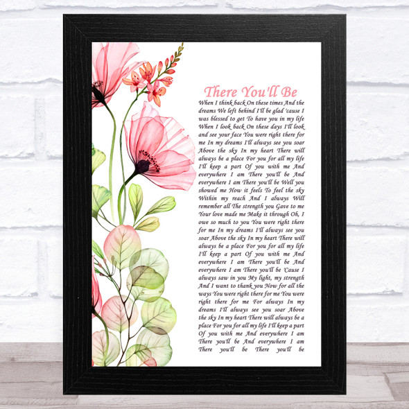 Faith Hill There You'll Be Floral Poppy Side Script Song Lyric Music Art Print