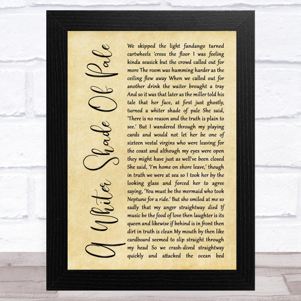 Procol Harum A Whiter Shade Of Pale Rustic Script Song Lyric Music Art Print