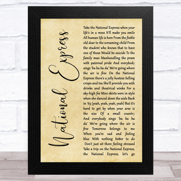 The Divine Comedy National Express Rustic Script Song Lyric Music Art Print