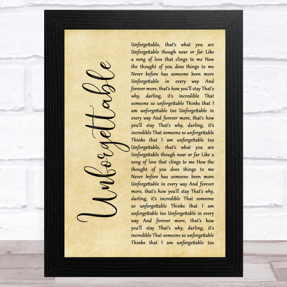 Nat King Cole Unforgettable Rustic Script Song Lyric Music Art Print