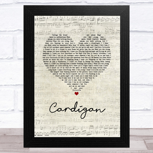 Taylor Swift Cardigan Script Heart Song Lyric Music Art Print