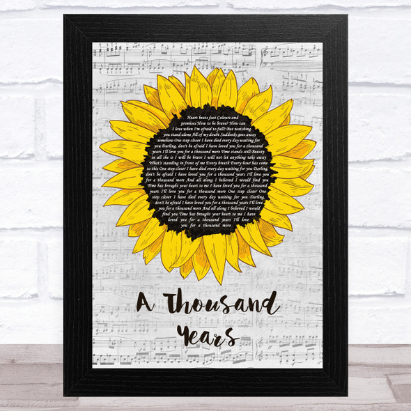 Christina Perri A Thousand Years Grey Script Sunflower Song Lyric Music Art Print