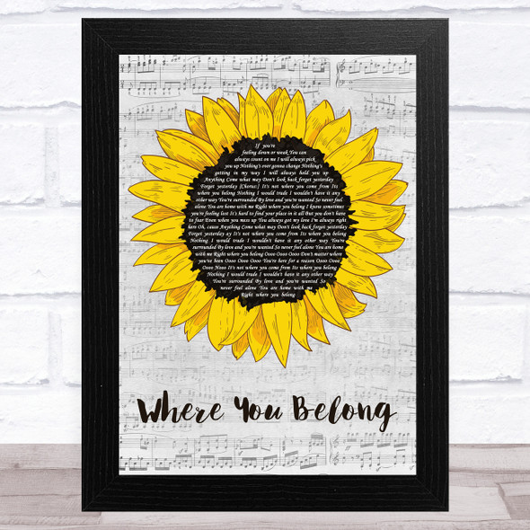 Kari Kimmel Where You Belong Grey Script Sunflower Song Lyric Music Art Print