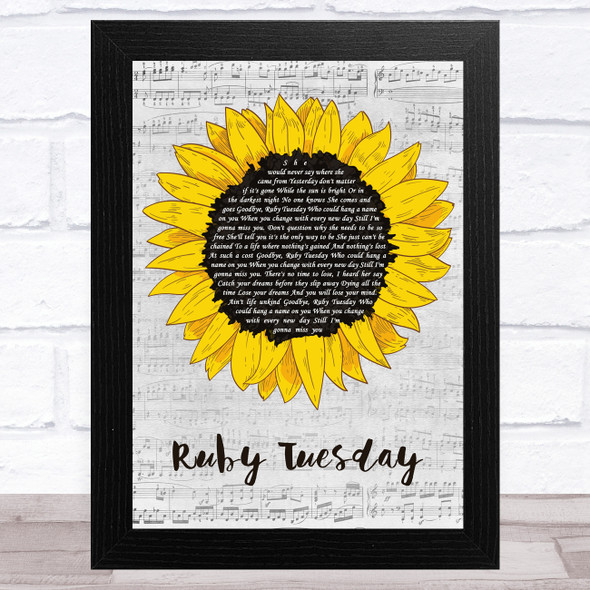 The Rolling Stones Ruby Tuesday Grey Script Sunflower Song Lyric Music Art Print