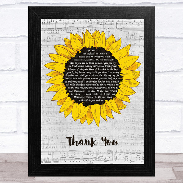 Led Zeppelin Thank You Grey Script Sunflower Song Lyric Music Art Print