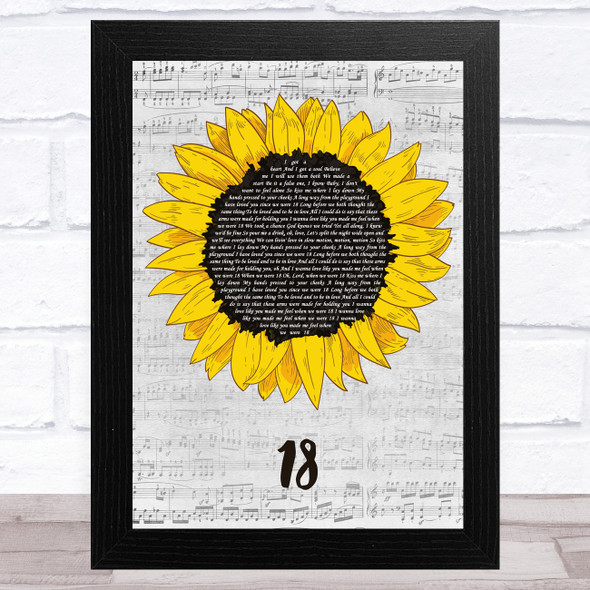 One Direction 18 Grey Script Sunflower Song Lyric Music Art Print