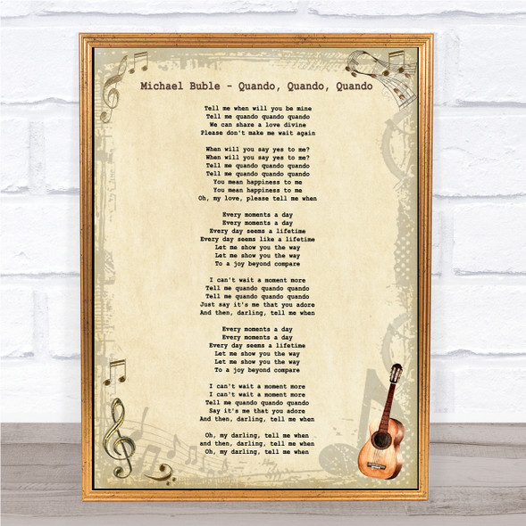 Michael Buble Quando, Quando, Quando Vintage Guitar Song Lyric Music Art Print