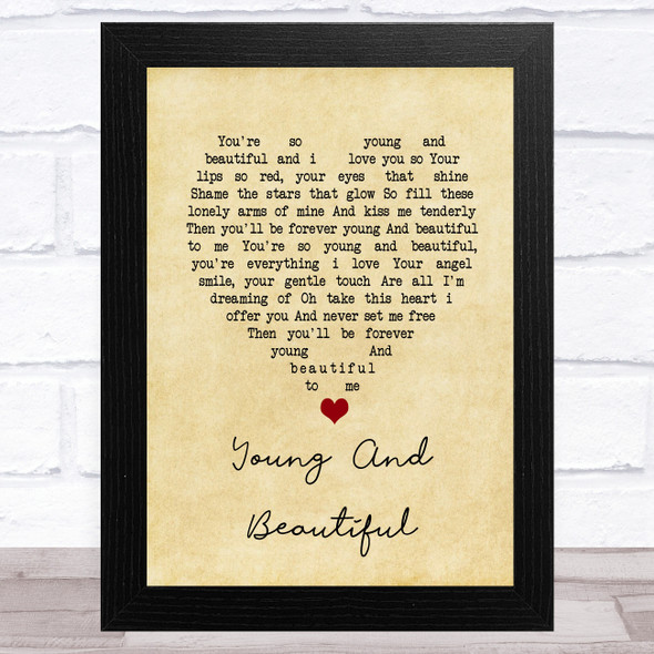 Elvis Presley Young And Beautiful Vintage Heart Song Lyric Music Art Print