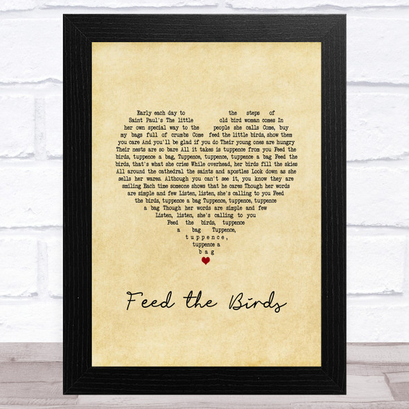 Julie Andrews - Mary Poppins Feed the Birds Vintage Heart Song Lyric Music Art Print