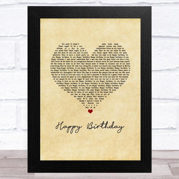 Stevie Wonder Happy Birthday Vintage Heart Song Lyric Music Art Print