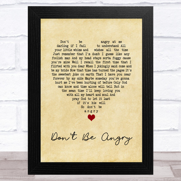 Stonewall Jackson Don't Be Angry Vintage Heart Song Lyric Music Art Print