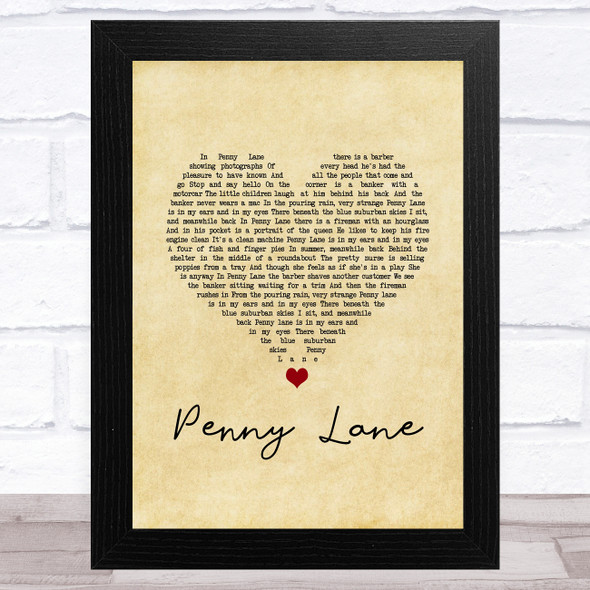 The Beatles Penny Lane Vintage Heart Song Lyric Music Art Print
