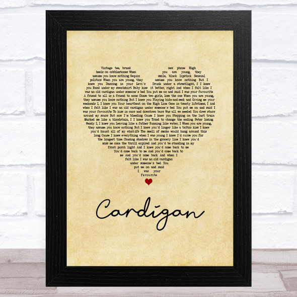 Taylor Swift Cardigan Vintage Heart Song Lyric Music Art Print