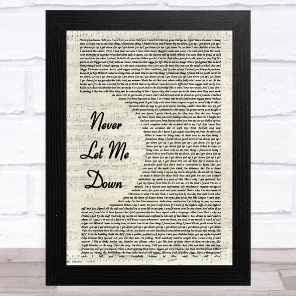 Kanye West Never Let Me Down Vintage Script Song Lyric Music Art Print