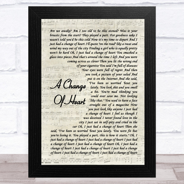 The 1975 A Change Of Heart Vintage Script Song Lyric Music Art Print