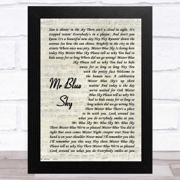 ELO Mr Blue Sky Vintage Script Song Lyric Music Art Print